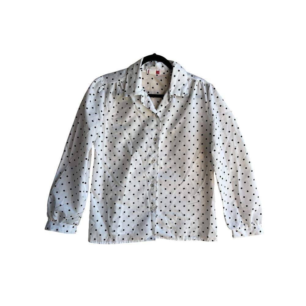 Joseph II Women's Vintage Button Up Shirt Polka Dot White Size 14